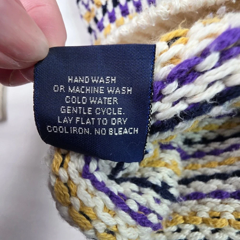 Vintage Eddie Bauer Mens Large Cotton Knit Sweater Multi-Color Crewneck Purple